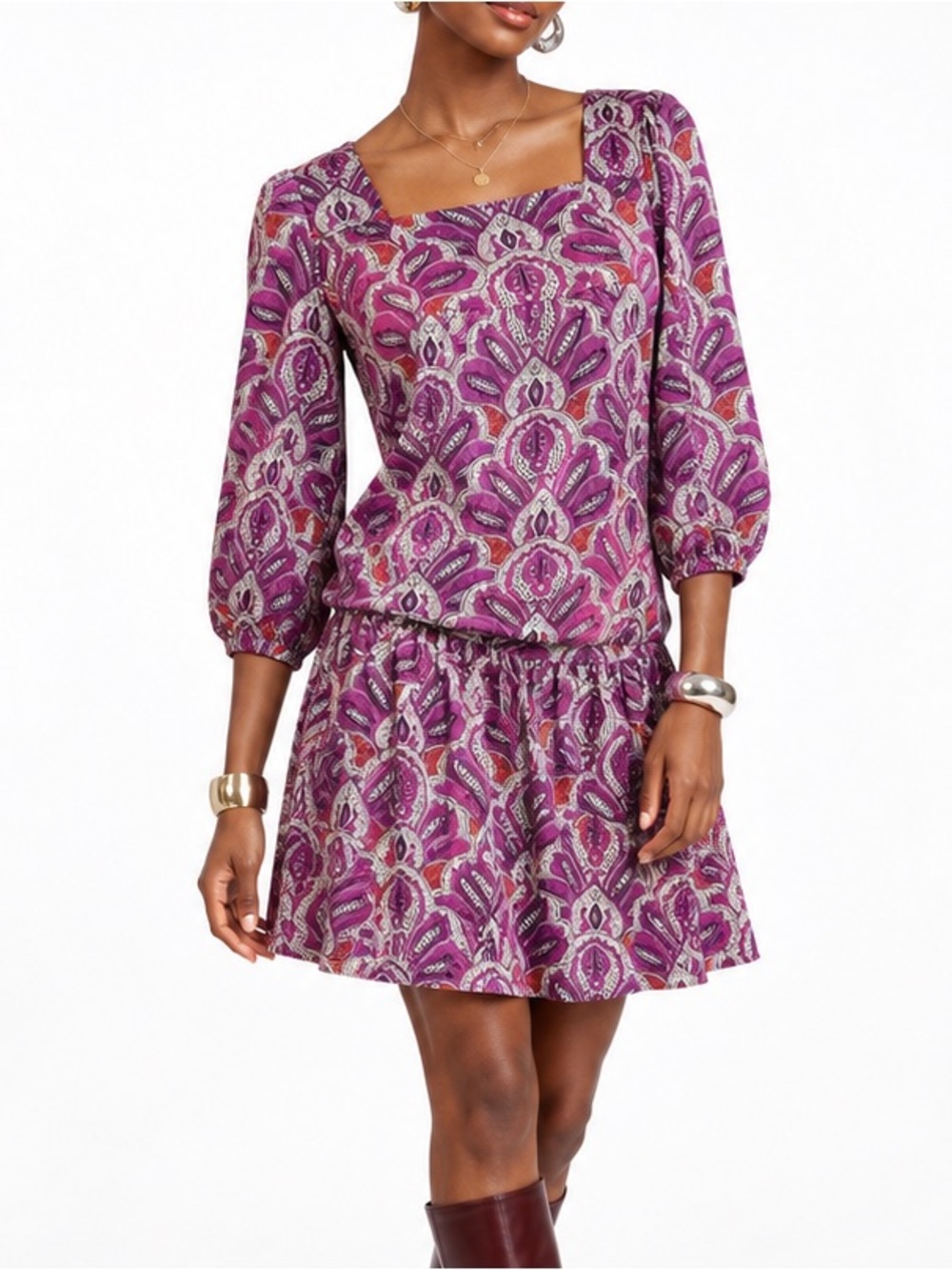 The Limited Drop Waist Mini Dress Purple Paisley